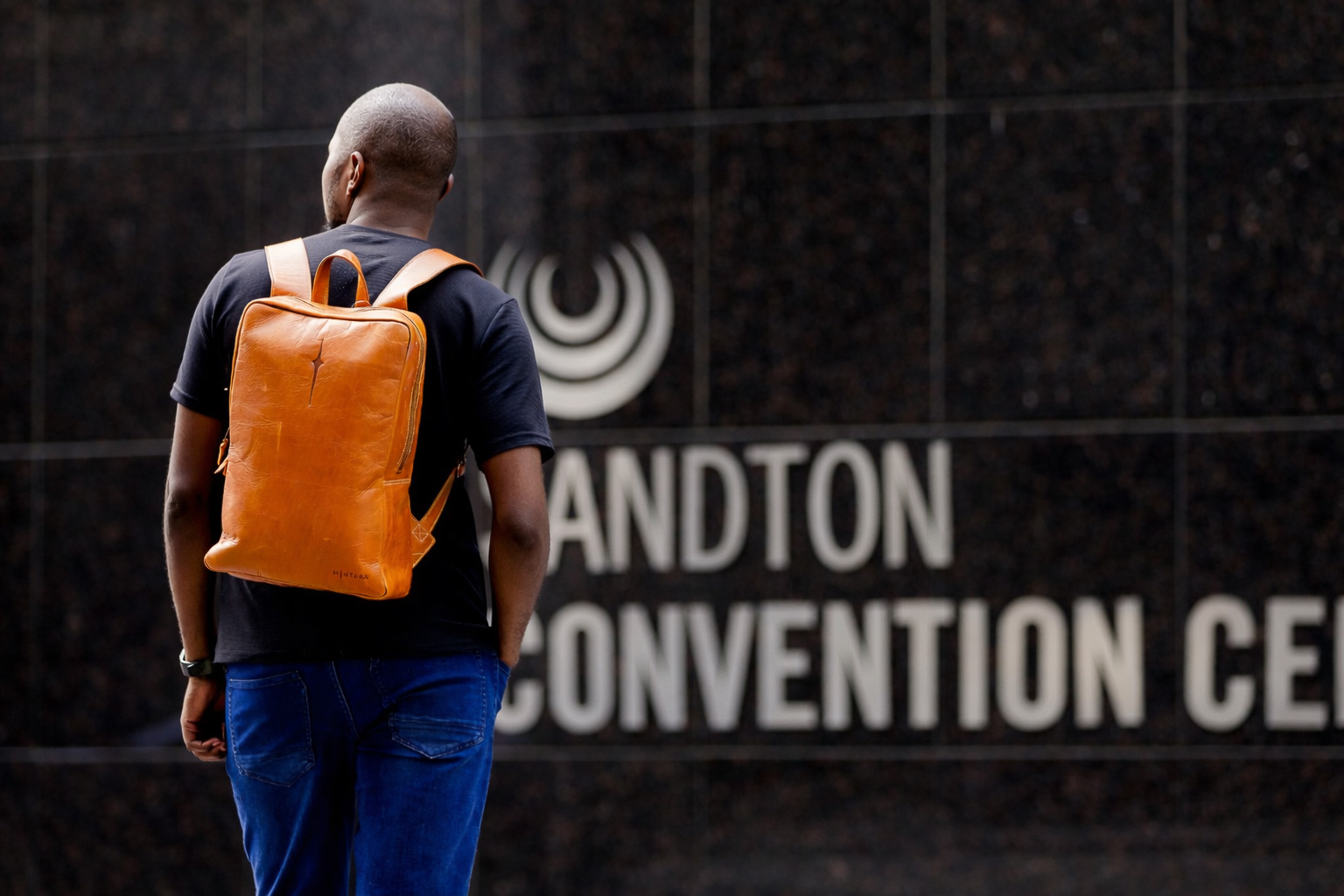 Vermont full-grain leather backpack at Sandton Convention Centre